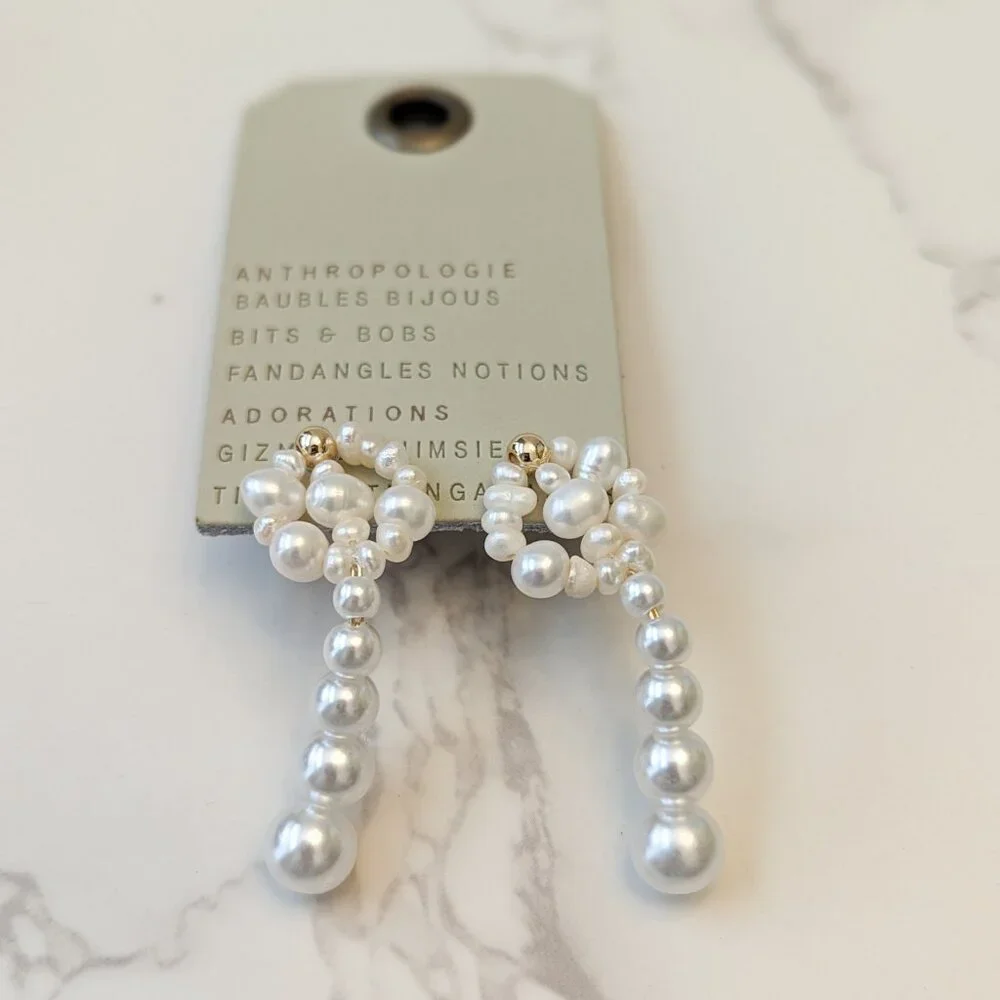 Anthropologie Floral Pearl Drop Earrings